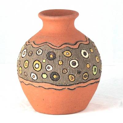 進口立體陶雕彩繪花瓶