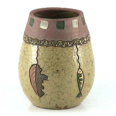 進口立體陶雕彩繪花瓶